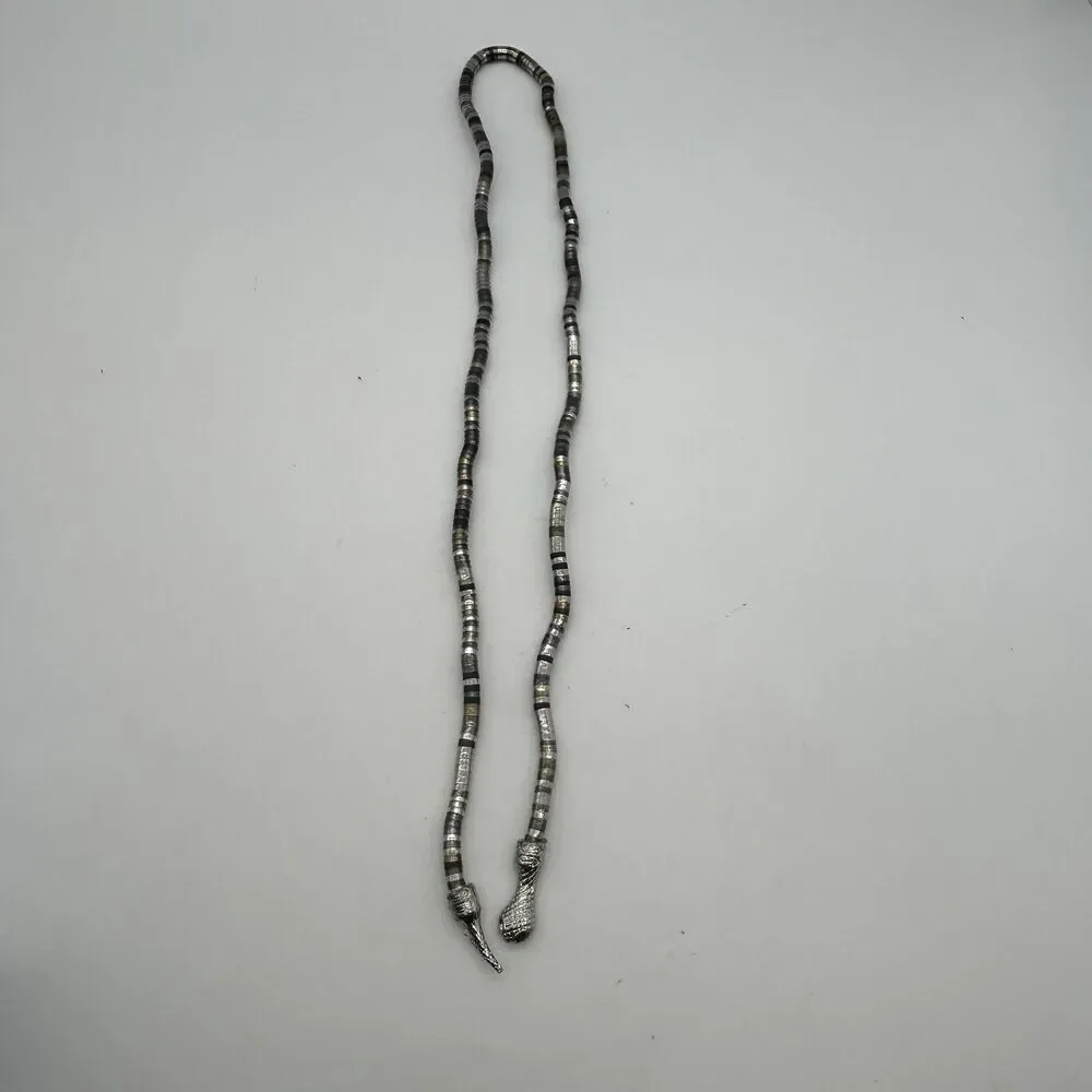 Vintage Silver Tone Snake Wrap Collar Necklace/Bracelet Black Eyes Adjustable